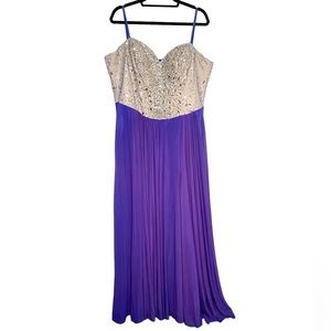 G1K Purple-Blue/ Sliver Rhinestones Formal XXL Dress Corset Back Side Slit Prom